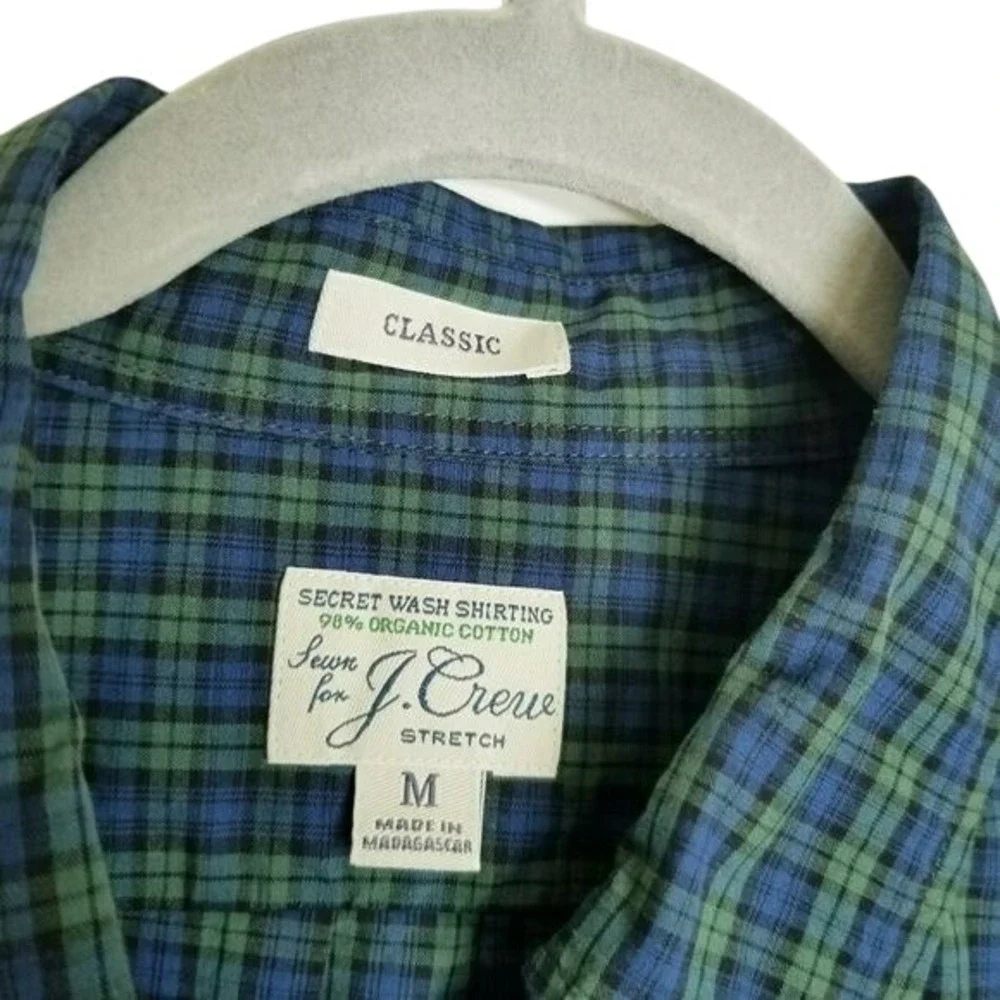J. Crew Mens Stretch Secret Wash‎ Shirt Pine Plaid Organic Cotton Button Up M